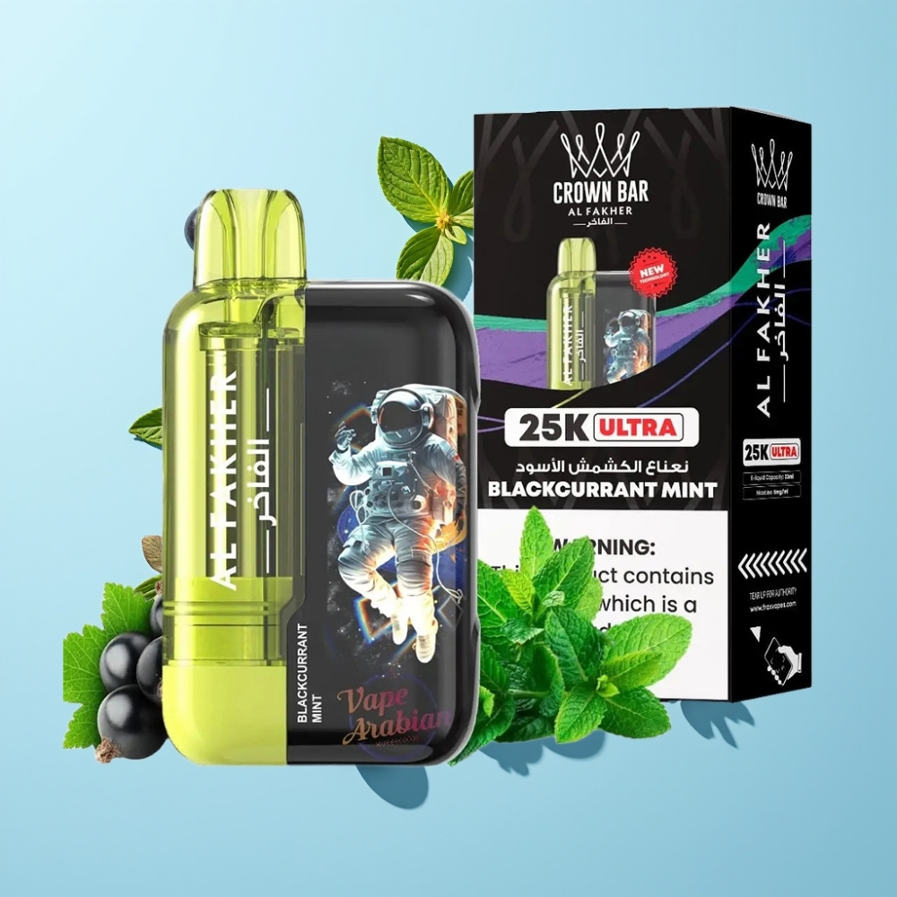 Al Fakher Crown Bar Ultra 25K Jednokratna Vape Crna Ribizla Metvica s LED zaslonom i 22ml tekućine