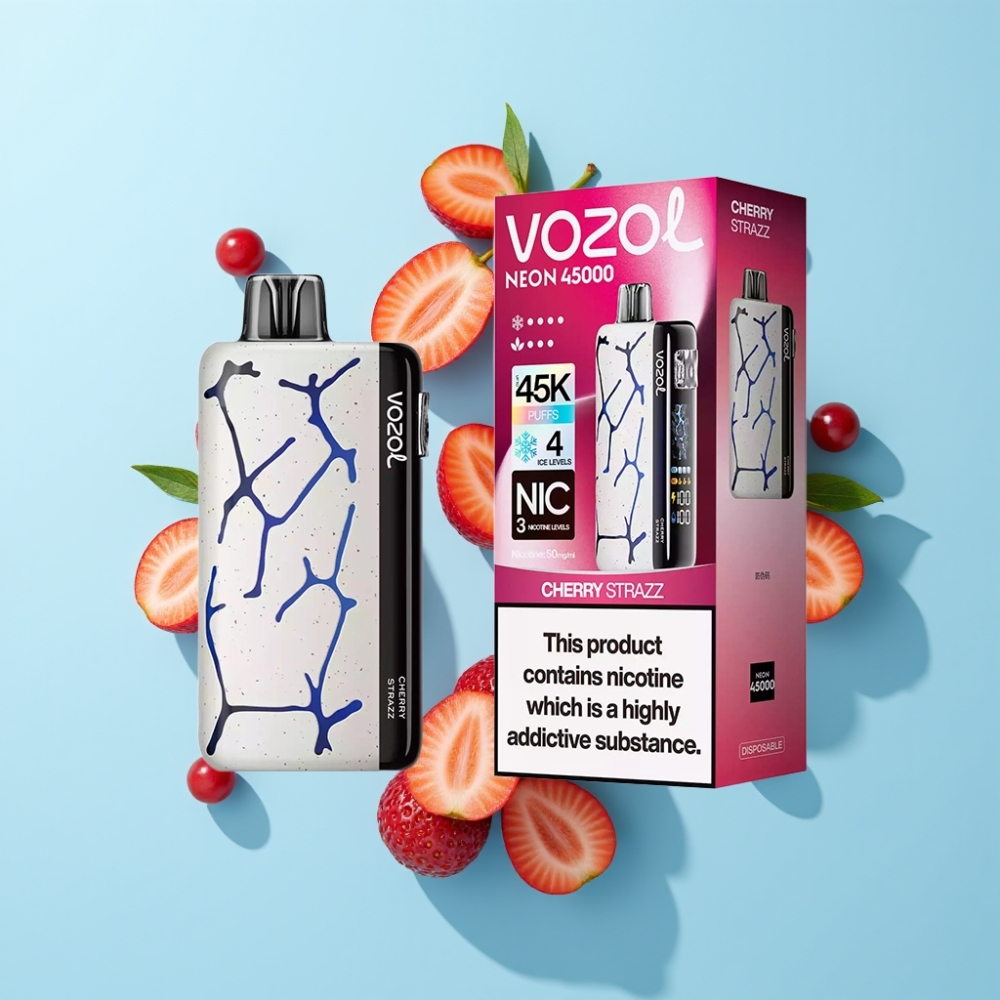 Vozol Neon 45K 45000 Puffs Disposable Vape Trešnja Strazz s Mesh coilom i 800mAh baterijom