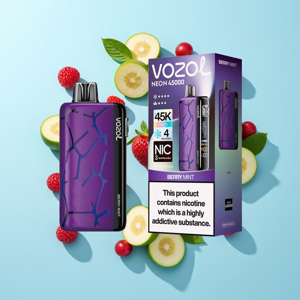 Vozol Neon 45K 45000 Pufova Disposable Vape Jagoda Metvica s 800mAh baterijom
